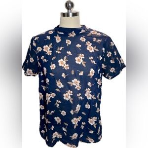 Blouse- Navy blue with floral print. Small.